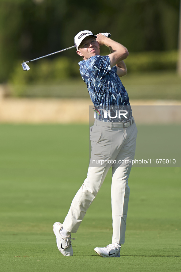 Alexander Knappe of Germany plays his second shot on the 14th hole on day one of the Estrella Damm N.A. Andalucia Masters 2024 at Real Club...