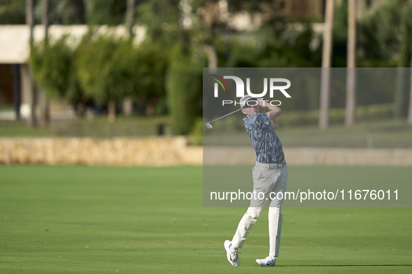 Alexander Knappe of Germany plays his second shot on the 14th hole on day one of the Estrella Damm N.A. Andalucia Masters 2024 at Real Club...