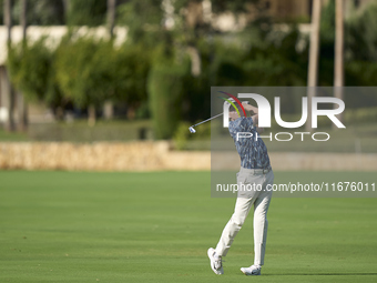 Alexander Knappe of Germany plays his second shot on the 14th hole on day one of the Estrella Damm N.A. Andalucia Masters 2024 at Real Club...