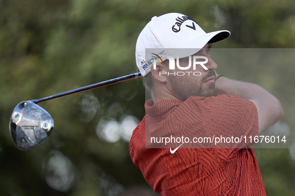 Frederic Lacroix of France tees off on the 15th hole on day one of the Estrella Damm N.A. Andalucia Masters 2024 at Real Club de Golf Sotogr...