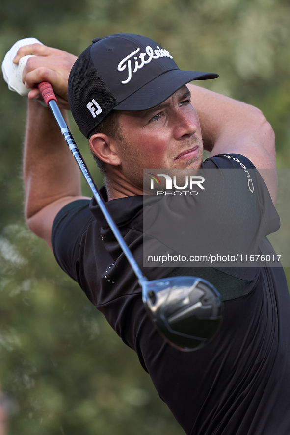 Niklas Norgaard of Denmark tees off on the 15th hole on day one of the Estrella Damm N.A. Andalucia Masters 2024 at Real Club de Golf Sotogr...