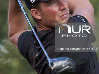 Niklas Norgaard of Denmark tees off on the 15th hole on day one of the Estrella Damm N.A. Andalucia Masters 2024 at Real Club de Golf Sotogr...