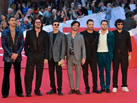 (L-R) Giuseppe Futia, Mario Russo, Luca Attadia, Salvatore Costa, Antonio Di Turi, Adriano Fedele, and a guest attend the ''U.S. Palmese'' r...