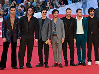 (L-R) Giuseppe Futia, Mario Russo, Luca Attadia, Salvatore Costa, Antonio Di Turi, Adriano Fedele, and a guest attend the ''U.S. Palmese'' r...