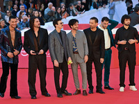 (L-R) Giuseppe Futia, Mario Russo, Luca Attadia, Salvatore Costa, Antonio Di Turi, Adriano Fedele, and a guest attend the ''U.S. Palmese'' r...