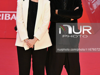 Carmen Giardina and Roberto Pischiutta attend the ''U.S. Palmese'' red carpet during the 19th Rome Film Festival at Auditorium Parco Della M...