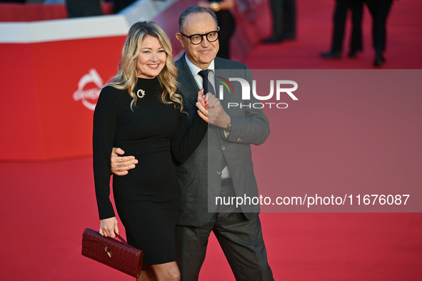 Angela Melillo and Cesare San Mauro attend the ''U.S. Palmese'' red carpet during the 19th Rome Film Festival at Auditorium Parco Della Musi...