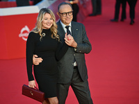 Angela Melillo and Cesare San Mauro attend the ''U.S. Palmese'' red carpet during the 19th Rome Film Festival at Auditorium Parco Della Musi...