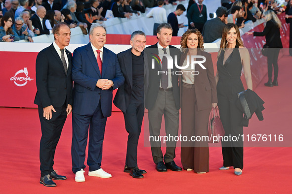 (L-R) Maurizio Compagnoni, Paolo Condo, Alessandro Bonan, a guest, Vanessa Leonardi, and Marina Presello of SKY attend the ''U.S. Palmese''...