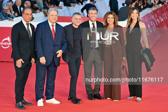 (L-R) Maurizio Compagnoni, Paolo Condo, Alessandro Bonan, a guest, Vanessa Leonardi, and Marina Presello of SKY attend the ''U.S. Palmese''...