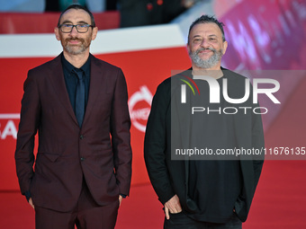 Antonio Manetti and Marco Manetti attend the ''U.S. Palmese'' red carpet during the 19th Rome Film Festival at Auditorium Parco Della Musica...