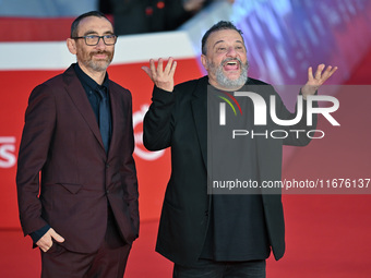 Antonio Manetti and Marco Manetti attend the ''U.S. Palmese'' red carpet during the 19th Rome Film Festival at Auditorium Parco Della Musica...