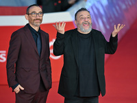 Antonio Manetti and Marco Manetti attend the ''U.S. Palmese'' red carpet during the 19th Rome Film Festival at Auditorium Parco Della Musica...