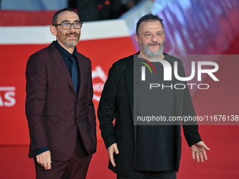 Antonio Manetti and Marco Manetti attend the ''U.S. Palmese'' red carpet during the 19th Rome Film Festival at Auditorium Parco Della Musica...