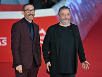 Antonio Manetti and Marco Manetti attend the ''U.S. Palmese'' red carpet during the 19th Rome Film Festival at Auditorium Parco Della Musica...