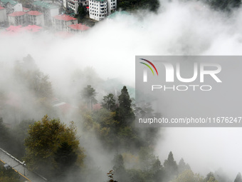 A sea of clouds is seen on Lushan Mountain, a World Cultural Heritage site, in Jiujiang, Jiangxi province, China, on October 17, 2024. (