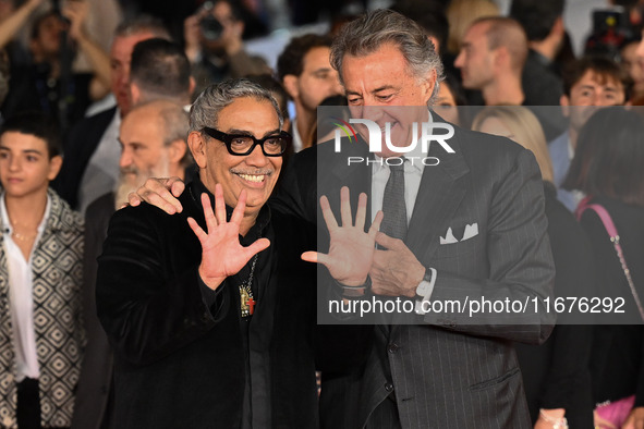 Guillermo Mariotto and Luca Barbareschi attend the ''Paradiso in vendita'' red carpet during the 19th Rome Film Festival at Auditorium Parco...