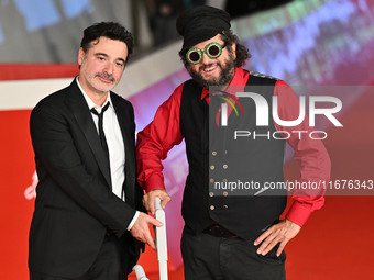 Gianfranco Firriolo and Vinicio Capossela attend the ''Natale fuori orario'' red carpet during the 19th Rome Film Festival at Auditorium Par...