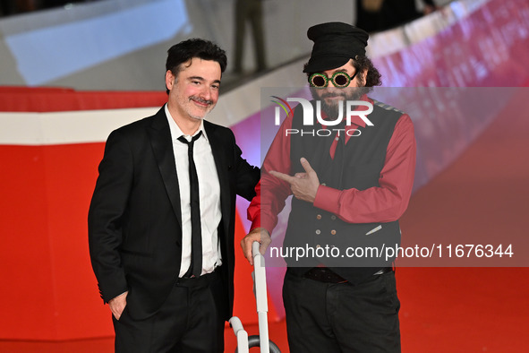 Gianfranco Firriolo and Vinicio Capossela attend the ''Natale fuori orario'' red carpet during the 19th Rome Film Festival at Auditorium Par...