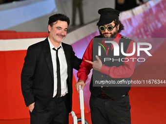 Gianfranco Firriolo and Vinicio Capossela attend the ''Natale fuori orario'' red carpet during the 19th Rome Film Festival at Auditorium Par...