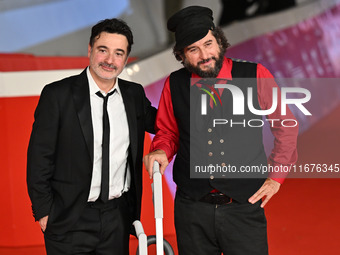 Gianfranco Firriolo and Vinicio Capossela attend the ''Natale fuori orario'' red carpet during the 19th Rome Film Festival at Auditorium Par...