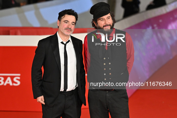 Gianfranco Firriolo and Vinicio Capossela attend the ''Natale fuori orario'' red carpet during the 19th Rome Film Festival at Auditorium Par...