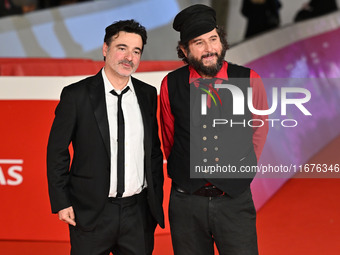 Gianfranco Firriolo and Vinicio Capossela attend the ''Natale fuori orario'' red carpet during the 19th Rome Film Festival at Auditorium Par...