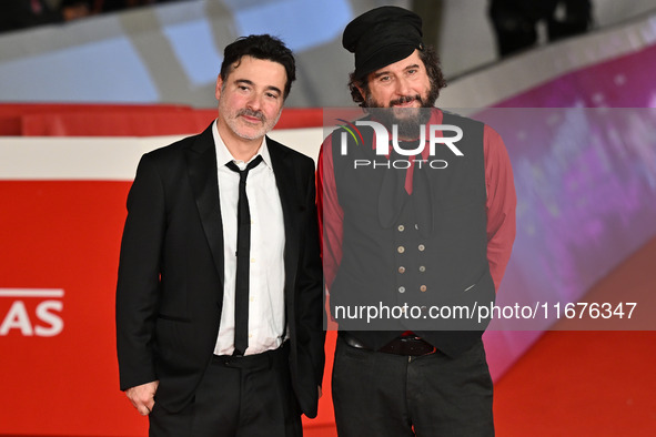 Gianfranco Firriolo and Vinicio Capossela attend the ''Natale fuori orario'' red carpet during the 19th Rome Film Festival at Auditorium Par...