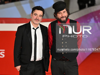 Gianfranco Firriolo and Vinicio Capossela attend the ''Natale fuori orario'' red carpet during the 19th Rome Film Festival at Auditorium Par...