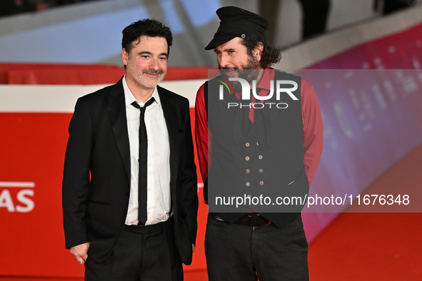 Gianfranco Firriolo and Vinicio Capossela attend the ''Natale fuori orario'' red carpet during the 19th Rome Film Festival at Auditorium Par...