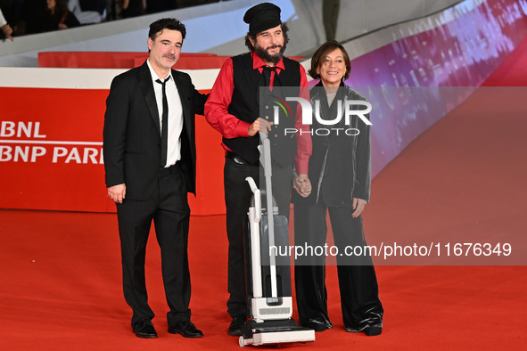 Gianfranco Firriolo and Vinicio Capossela attend the ''Natale fuori orario'' red carpet during the 19th Rome Film Festival at Auditorium Par...