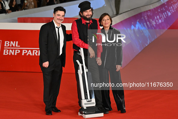 Gianfranco Firriolo and Vinicio Capossela attend the ''Natale fuori orario'' red carpet during the 19th Rome Film Festival at Auditorium Par...