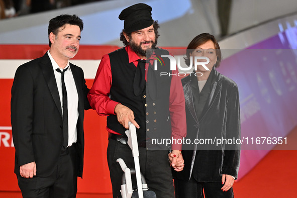 Gianfranco Firriolo and Vinicio Capossela attend the ''Natale fuori orario'' red carpet during the 19th Rome Film Festival at Auditorium Par...