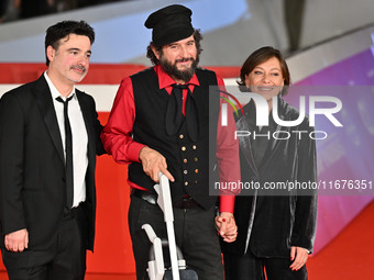 Gianfranco Firriolo and Vinicio Capossela attend the ''Natale fuori orario'' red carpet during the 19th Rome Film Festival at Auditorium Par...