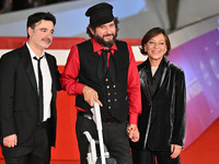 Gianfranco Firriolo and Vinicio Capossela attend the ''Natale fuori orario'' red carpet during the 19th Rome Film Festival at Auditorium Par...