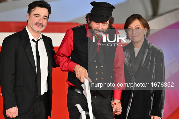 Gianfranco Firriolo and Vinicio Capossela attend the ''Natale fuori orario'' red carpet during the 19th Rome Film Festival at Auditorium Par...