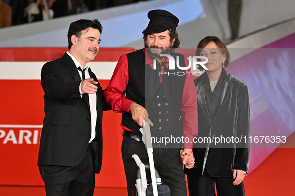 Gianfranco Firriolo and Vinicio Capossela attend the ''Natale fuori orario'' red carpet during the 19th Rome Film Festival at Auditorium Par...