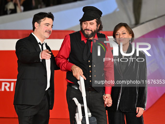 Gianfranco Firriolo and Vinicio Capossela attend the ''Natale fuori orario'' red carpet during the 19th Rome Film Festival at Auditorium Par...