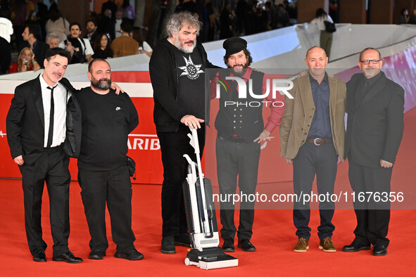 (L-R) Gianfranco Firriolo, Donatello Racina, Marco Cervetti, Vinicio Capossela, and a guest attend the ''Natale fuori orario'' red carpet du...