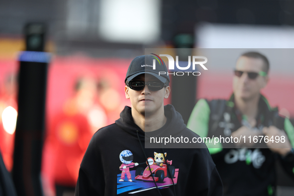 Sauber driver Zhou Guanyu, 24, arrives in the paddock at Circuit of the Americas in Austin, Texas, on October 17, 2024. 