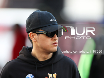 Sauber driver Zhou Guanyu, 24, arrives in the paddock at Circuit of the Americas in Austin, Texas, on October 17, 2024. (