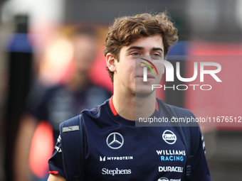 Williams driver Franco Colapinto (43) arrives in the paddock at Circuit of the Americas in Austin, Texas, on October 17, 2024. (