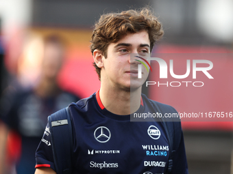 Williams driver Franco Colapinto (43) arrives in the paddock at Circuit of the Americas in Austin, Texas, on October 17, 2024. (