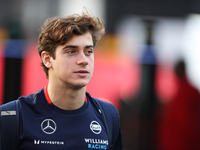 Williams driver Franco Colapinto (43) arrives in the paddock at Circuit of the Americas in Austin, Texas, on October 17, 2024. (