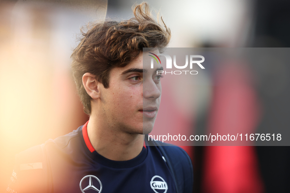 Williams driver Franco Colapinto (43) arrives in the paddock at Circuit of the Americas in Austin, Texas, on October 17, 2024. 