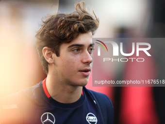 Williams driver Franco Colapinto (43) arrives in the paddock at Circuit of the Americas in Austin, Texas, on October 17, 2024. (