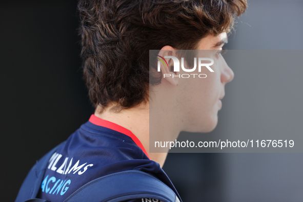 Williams driver Franco Colapinto (43) arrives in the paddock at Circuit of the Americas in Austin, Texas, on October 17, 2024. 