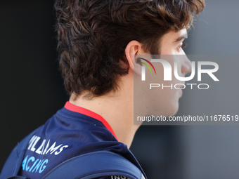 Williams driver Franco Colapinto (43) arrives in the paddock at Circuit of the Americas in Austin, Texas, on October 17, 2024. (