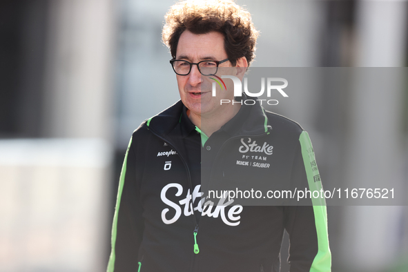 Stake F1 Team Chief Technical Officer Mattia Binotto walks in the paddock at Circuit of the Americas in Austin, Texas, on October 17, 2024. 