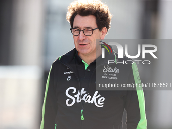 Stake F1 Team Chief Technical Officer Mattia Binotto walks in the paddock at Circuit of the Americas in Austin, Texas, on October 17, 2024....